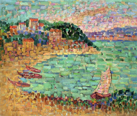 EmbajadaCSNTE51's tweet photo. El 1 de abril de 1926 falleció el pintor neoimpresionista francés Charles Angrand. Hoy te presentamos El pequeño puerto, La cosecha (1890), Pareja en la calle (1887) y La pequeña granja (1890). #CharlesAngrand #neoimpresionismo #pintura #divisionismo #EmbajadaCultural https://t.co/roiQZ6gUqk