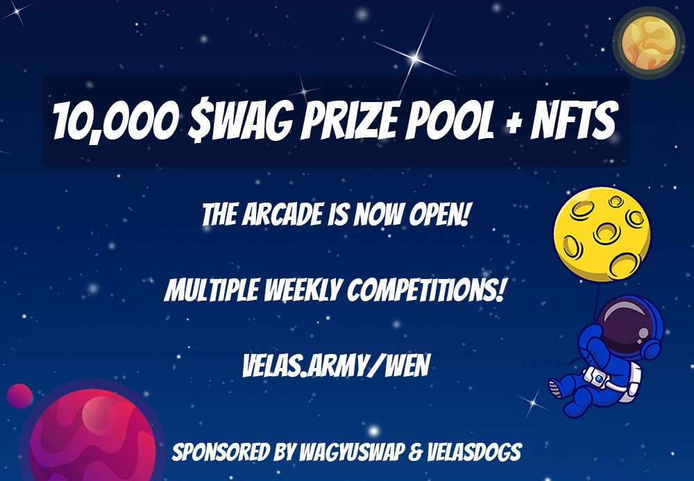 VelasArmy's tweet photo. LFG🚀

Velas Army Games Competitions are now LIVE! 🎮 

Battle it out against the troops to win some epic prizes, courtesy of this months tournament sponsors 
@WagyuSwap_app 
 😋+ 
@VelasDogs
🐶

👇👇👇👇👇👇👇
🔗 https://t.co/ZbbwEsvbpM

#VelasArmy #VLX 
@VelasBlockchain https://t.co/K29vcxI5mb
