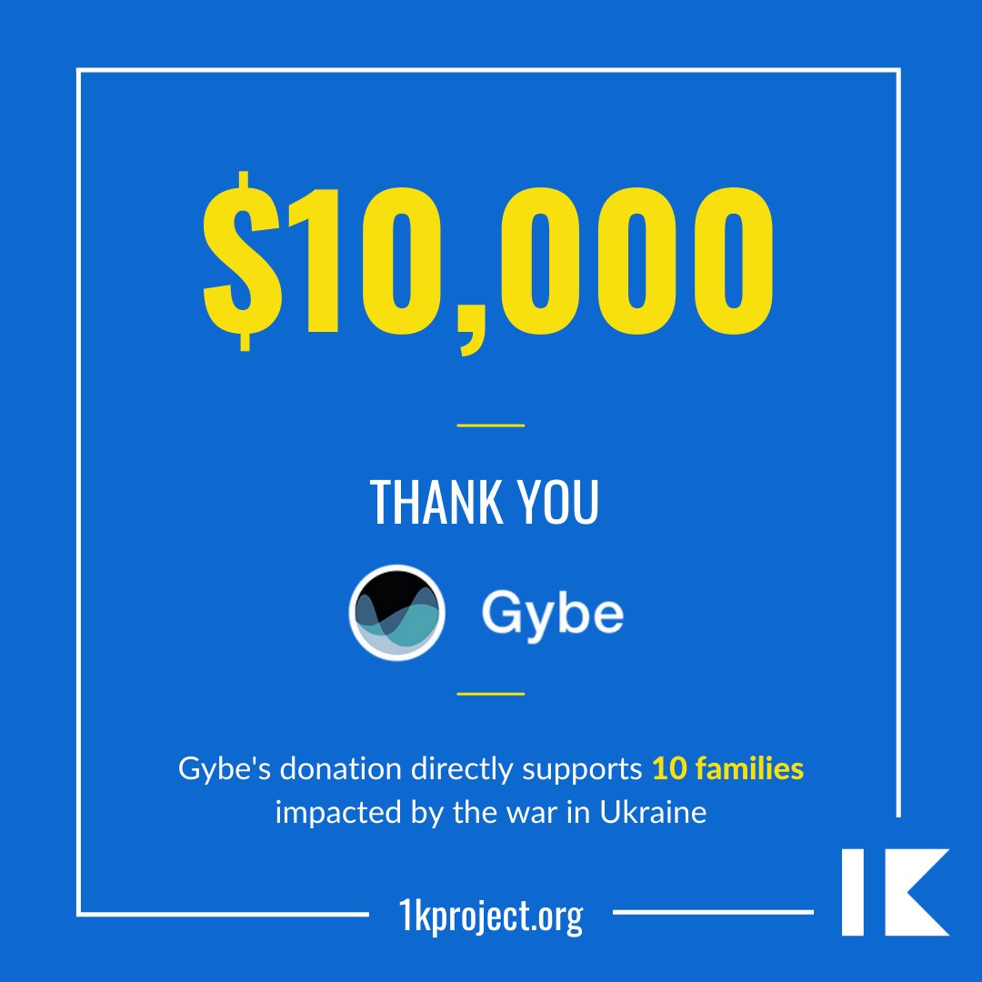 Thank you, <a href="/AirspaceLink/">AirspaceLink</a> @addapptation <a href="/gybe_eco/">Gybe</a> for sponsoring Ukrainian families through <a href="/1kprojectorg/">1kproject</a> 

Each of your $10 donations helps 10 families. 

If your startup wants to make direct impact and help please sign up 1kproject.org/startups

#StartupsForUkraine
