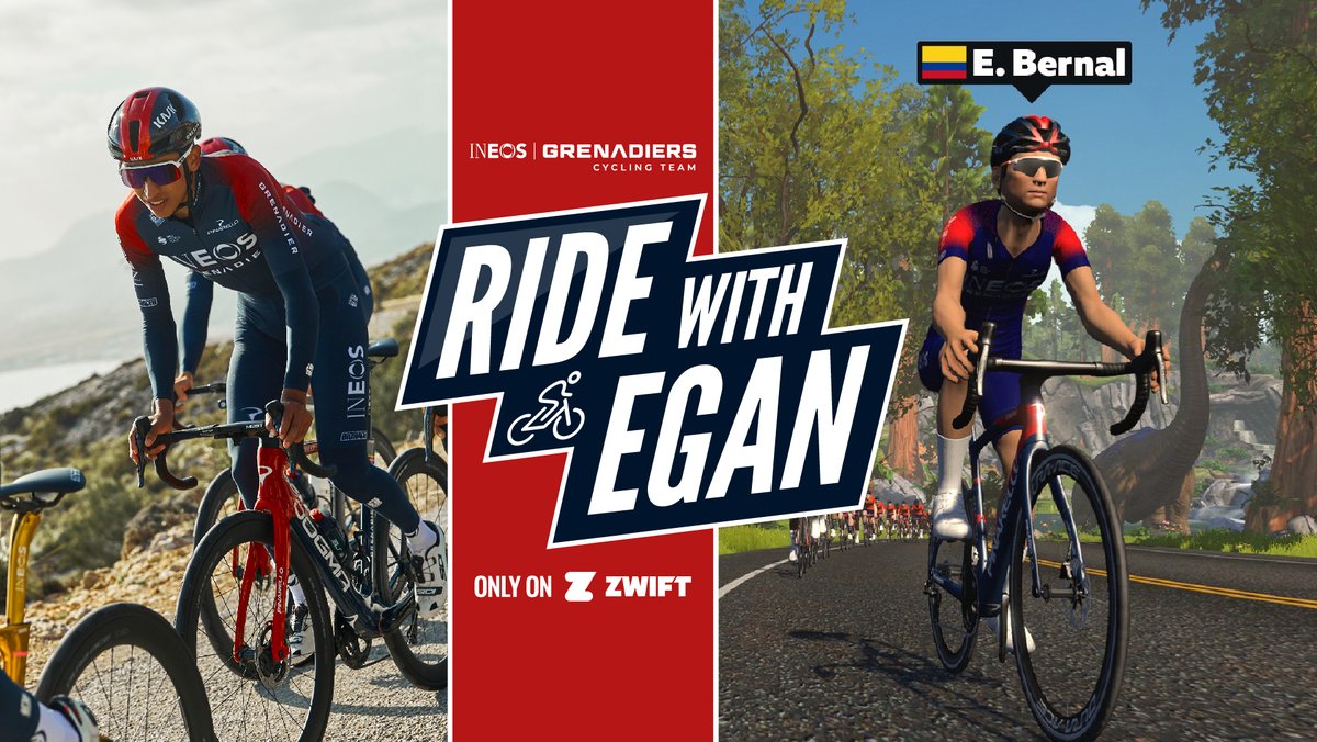 NetcompanyINEOS's tweet photo. TOMORROW: Your chance to ‘Ride with Egan’ 🤩

Join @Eganbernal for a @GoZwift group ride tomorrow at 4pm BST / 5pm CEST / 10am Colombian 👇

Sign up here 🚴‍♂️: https://t.co/F3A2JE5Kd3 https://t.co/kwCcnpP9j6