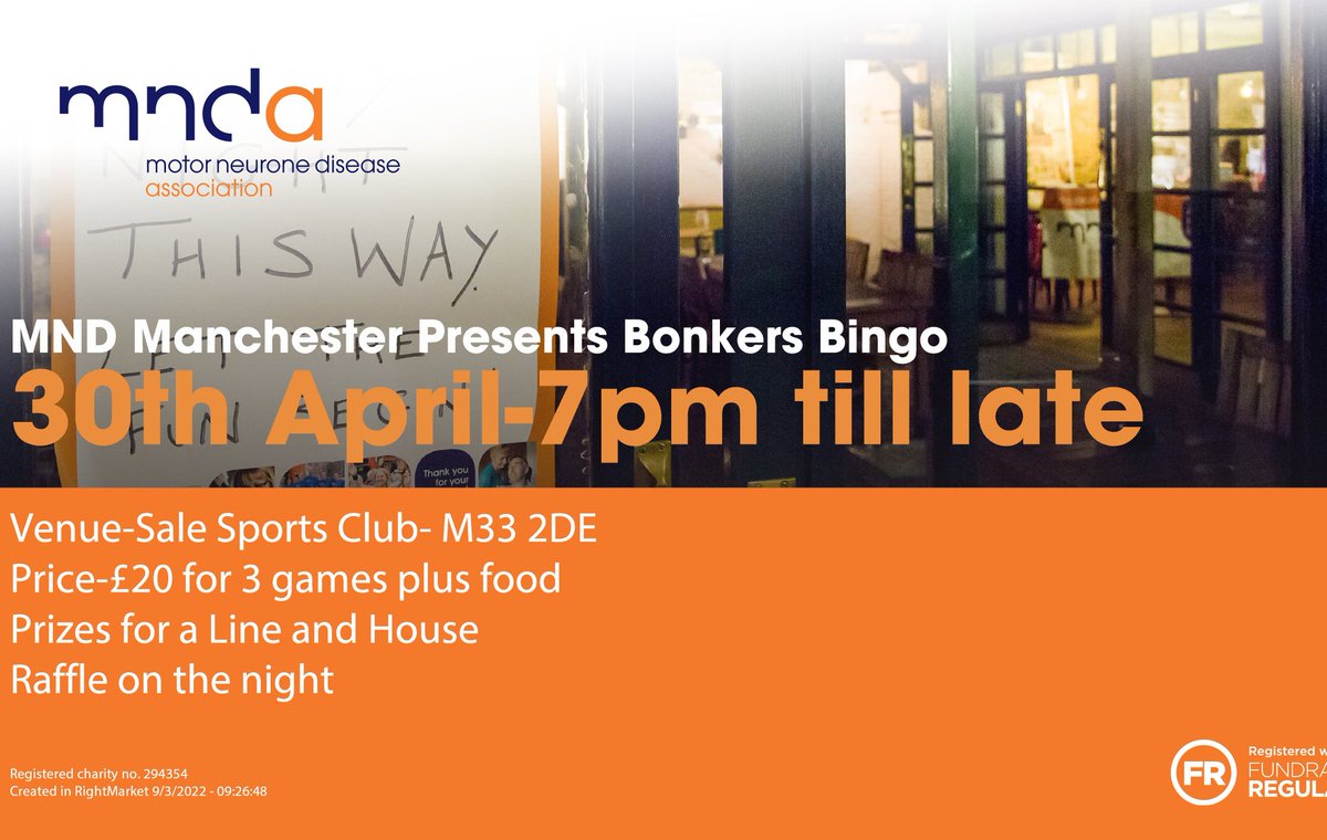This will be a great night out while raising money for people living with #MND &amp; their families. <a href="/MNDManchester/">MND Association - Manchester & District Branch</a> does so much to help people their work is invaluable to continue we need to have the funds. So contact me for tickets  £20 for 3 games plus food.Thanks.🧡💙🧡