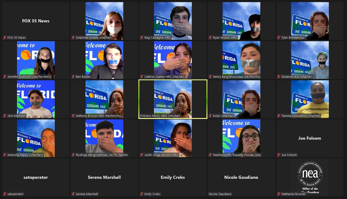 NEAToday's tweet photo. Every student and educator should feel safe and supported at school—regardless of gender or sexual orientation. 

Today @PrincessRMoss joined @HRC and other allies to affirm those values, speaking out against Florida's discriminatory and harmful Don’t Say Gay Bill ✊🏽 https://t.co/rsJV63Gw7M