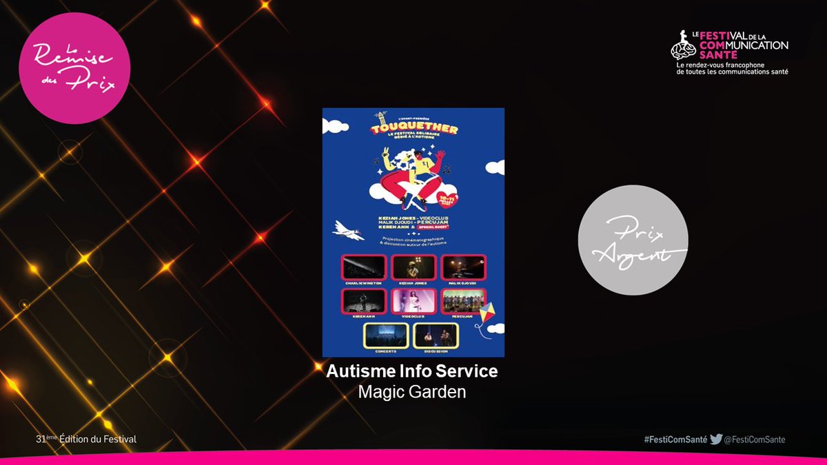FestiComSante's tweet photo. Prix #festicomsante de la #Communication Évènementielle d’une #Association de #Patients
Catégorie argent 🥈pour l’association @AutismeInfoServ
📌Parrain @doctissimo
#Sante #hcsmeufr #comsante https://t.co/8DKhjBOO3Y