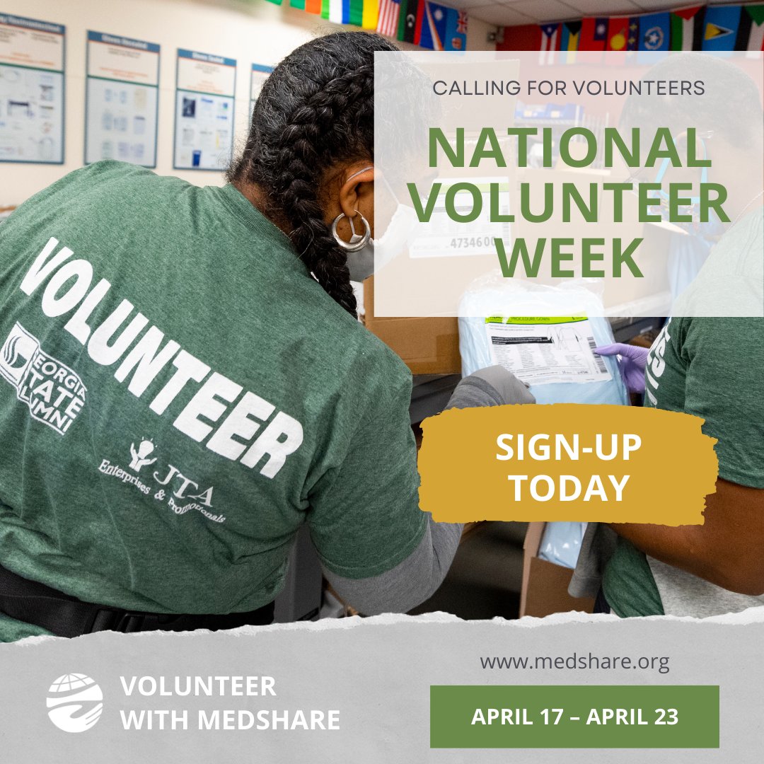 MedShare recognizes and celebrates the impact of volunteers. Visit medshare.org/volunteer-2/ to volunteer with MedShare for National Volunteer Week.

#NVW #volunteer #MedShare #MedShareCares #volunteers #peopleandplanet #globalhealth