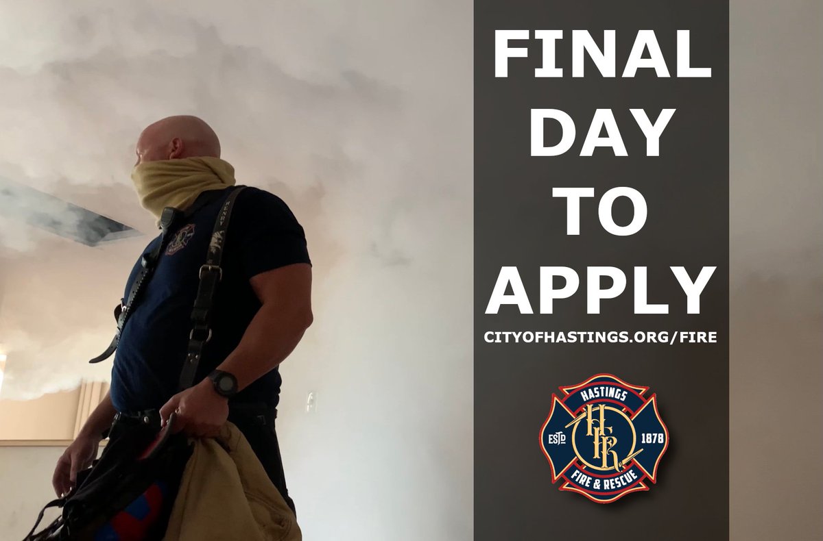 Potential recruits have until 5 p.m. CDT today to get applications in - apply now at cityofhastings.org/fire