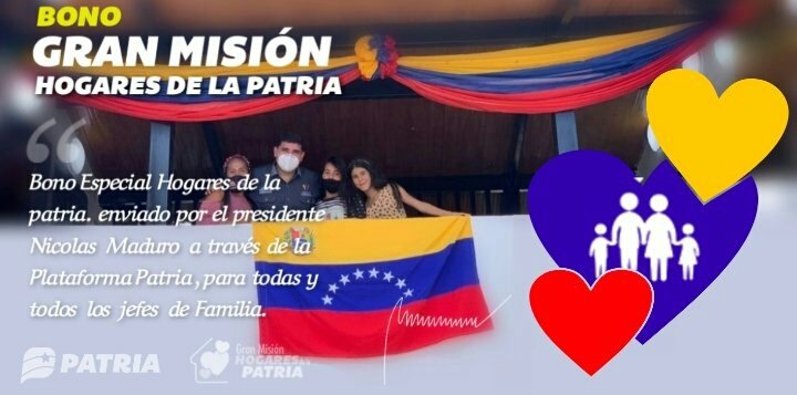 📢 #AHORA: Inicia la entrega del Bono #HogaresDeLaPatria (abril 2022) a través del Sistema <a href="/CarnetDLaPatria/">Carnet de la patria</a> enviado por nuestro Pdte. <a href="/NicolasMaduro/">Nicolás Maduro</a>.

📆 Desde el #1Abr al #7Abr de 2022 de acuerdo a la fecha que le corresponde recibir el beneficios.

<a href="/BonosSocial/">Bonos Protectores Social Al Pueblo</a>
#Foro3RPuntoNets