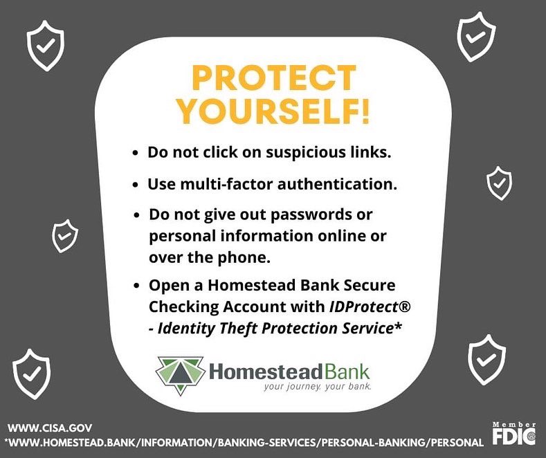 Homestead_Bank's tweet image. The FBI has released their 2021 Internet Crime Report and cyber crime continues to rise.  Keep yourself safe from fraud with these tips!

Learn more about Homestead Bank’s Secure Accounts with IDProtect – Identity Theft Protection Service. 
homestead.bank/information/ba…