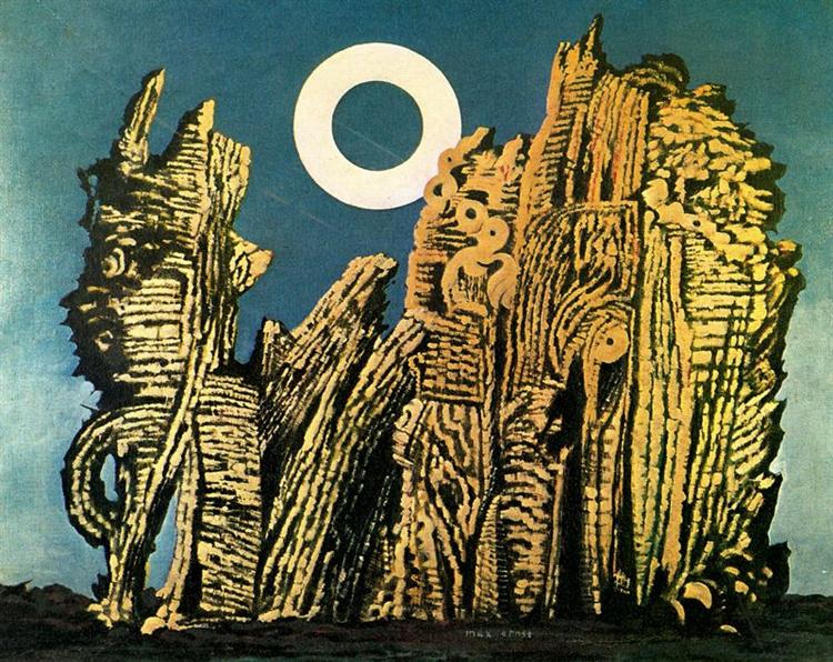 EmbajadaCSNTE51's tweet photo. El 1 de abril de 1976 falleció el pintor alemán Max Ernst,  considerado figura fundamental tanto en el movimiento dadá como en el surrealismo. Hoy te presentamos Ubu Imperator (1923), Sobre las nubes (1920), El bosque gris (1927) y Euclides (1945).#maxernst #surrealismo #dadaismo https://t.co/w86lJeHRkT