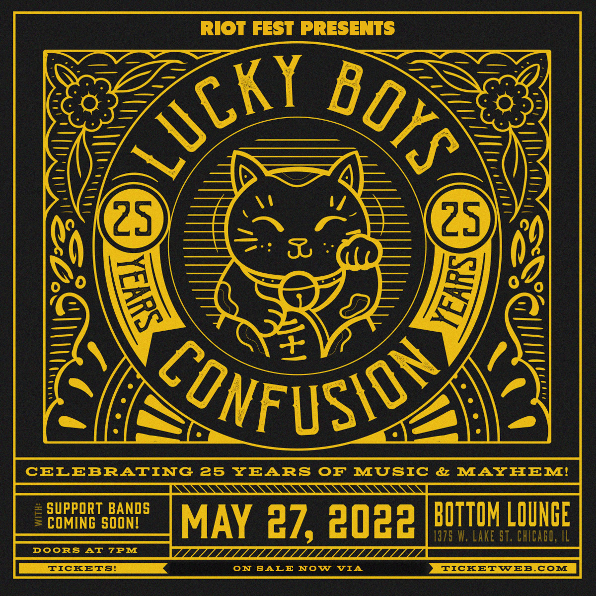 luckyboysmusic's tweet photo. Tic, Tick, Tickets are now on sale for the @luckyboysmusic XXV show on Friday May 27th at @thebottomlounge where we'll be celebrating 25 Years of Music & Mayhem! We've got some awesome support bands that we'll be announcing soon! Get tickets here: https://t.co/QzlHoHj56J https://t.co/1snaYdthFF