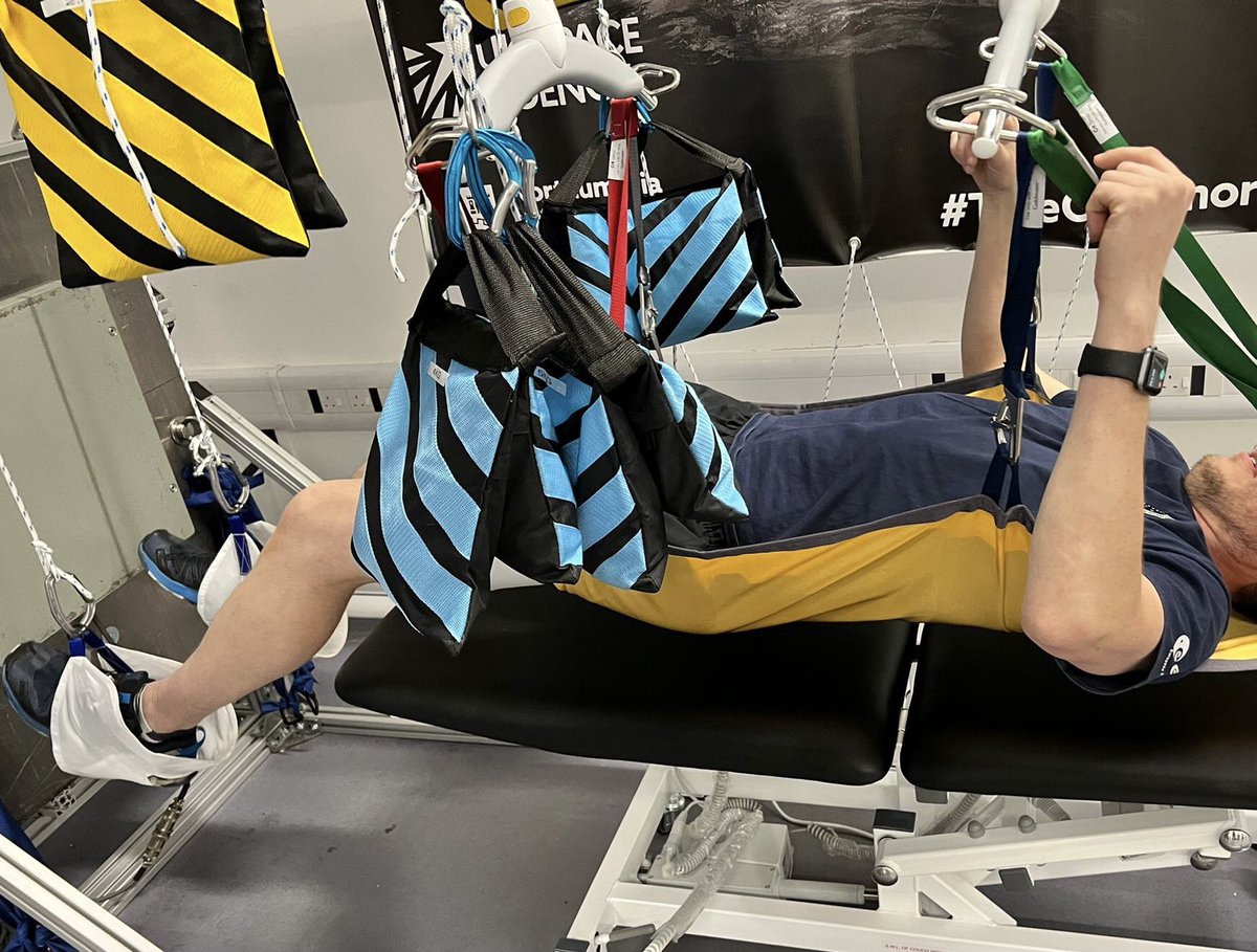 nickcaplan23's tweet photo. After a nominal launch, orbit was successfully achieved. First time being suspended in simulated micro-g on the Variable Gravity Suspension System @NUaerospacemed @NorthumbriaUni. Thankfully I had @astro_timpeake keeping an eye on things from the side of the lab #VGSS 🧑🏻‍🚀🚀 https://t.co/KiK3Q0TH9H