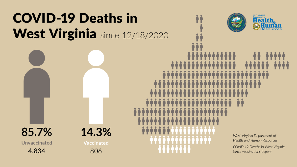 WV_DH_DHF_DoHS's tweet photo. West Virginia's #COVID19 deaths since vaccinations began. To find a vaccination site near you, visit https://t.co/LZl9oPmGZe or call 1-833-734-0965. #CommunityImmunityWV #VaccinesWork https://t.co/LWWMdnIOlR