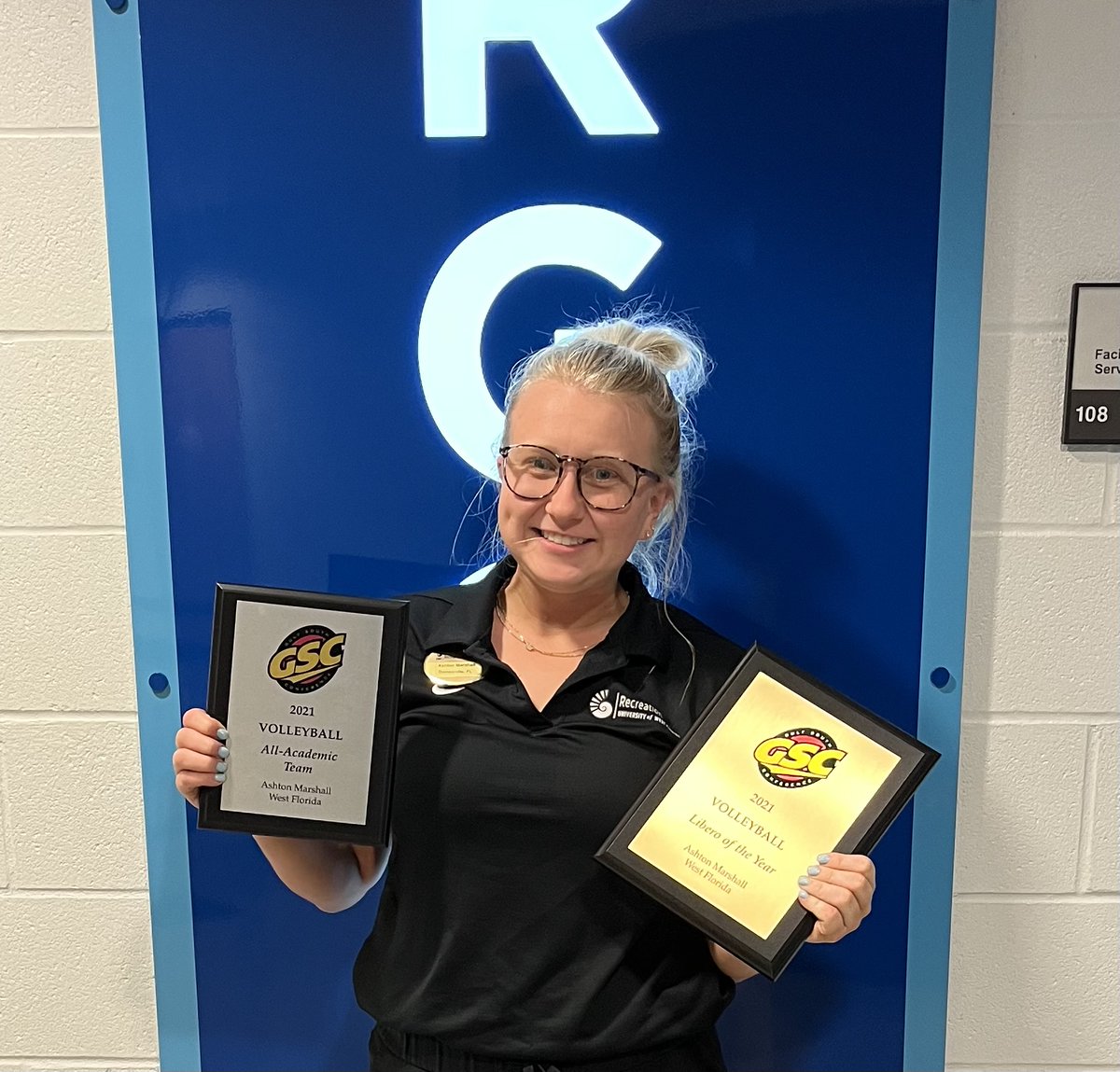 UWFRec's tweet photo. Huge shoutout to one of our Building Managers, Ashton Marshall, for her GSC Volleyball Awards! Way to go Ashton!
If you want to work with awesome people like Ashton, apply for Recreation by emailing recreation@uwf.edu! #RecFam #Hiring https://t.co/tByT0trCE3