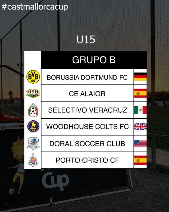 Grupos #eastmallorcacup 2022

Categoría U15 Grupo B (Cala Millor):
<a href="/BVB/">Borussia Dortmund</a>
<a href="/cealaior/">CE Alaior</a> 
Selectivo <a href="/GobiernoVer/">Gobierno de Veracruz</a> 
<a href="/Woodhousecolts/">Woodhouse Colts JFC</a> 
<a href="/portocristocf/">portocristocf_oficial</a> 
<a href="/doralsoccerclub/">Doral Soccer</a> 

1️⃣2️⃣days to go!⚡⚡

Más información:
eastmallorcacup.com

#mallorca #fútbolbase #fútbolformatiu #youthfootball