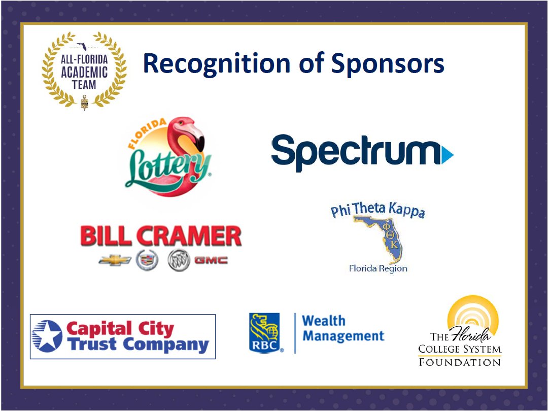 FLCollegeSystem's tweet photo. Thank you to all of our sponsors who supported today’s @PHITHETAKAPPA All-Florida Academic Team Awards Ceremony. #FLAcademicTeam https://t.co/rujL4rMjQI