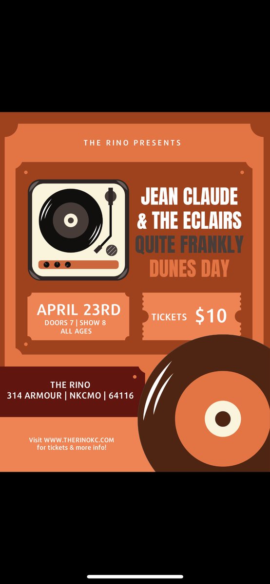 EclairsOfficial's tweet photo. 🚨 SHOW ANNOUNCEMENT 🚨 

We are so pleased to announce we are headed back to @TheRinoKC to play on 4/23!

Joining us is @quitefranklykc and Dunes Day!

7 - Doors
8 - Dunes Day 
9 - Quite Frankly 
10 - The Eclairs

Tickets - https://t.co/hKEKIC4ZV3 https://t.co/WVyLX5RCHZ