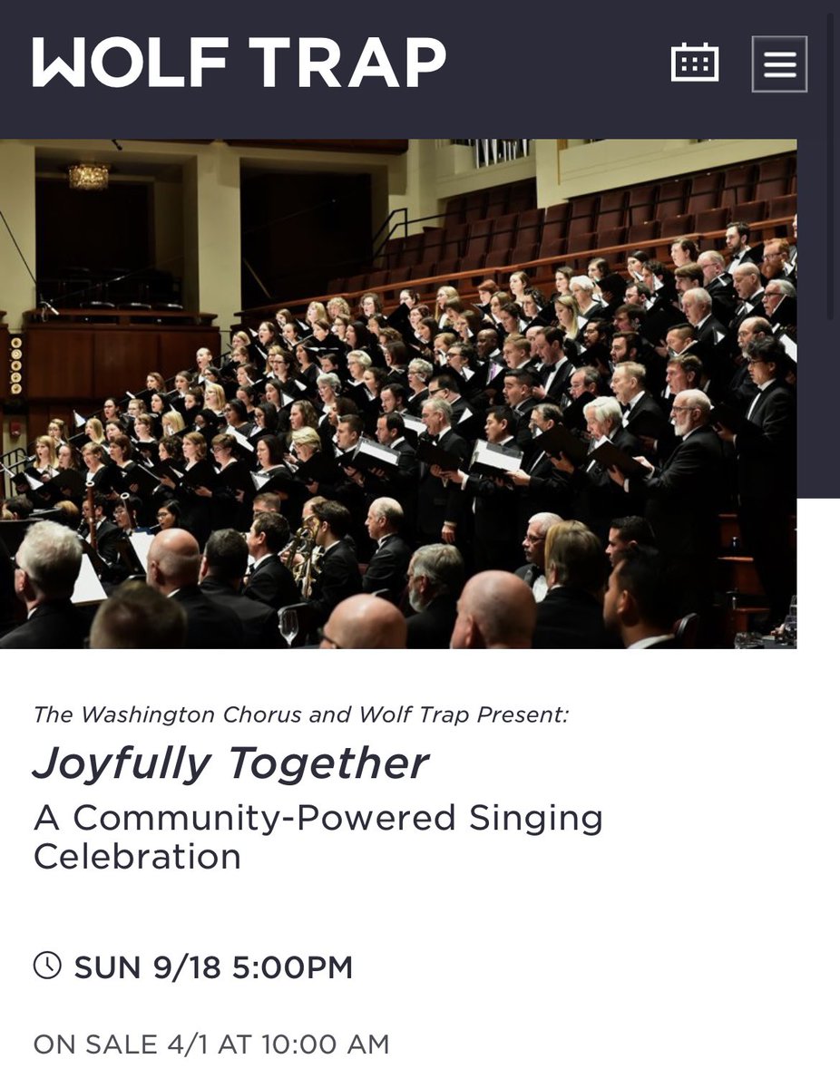 Not an April Fools Joke! 🤣

Tickets are now available for TWC's Community-Powered Singing Celebration "Joyfully Together" on September 18 at <a href="/Wolf_Trap/">Wolf Trap</a> National Park for the Performing Arts! 🎤🎶

More info 👉 bit.ly/3iXsglS!
