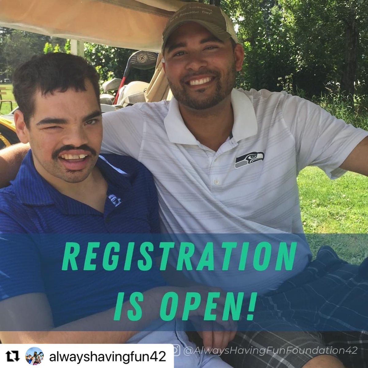 AHFF42's tweet photo. The wait it over--it is time...
.
Registration is open now, get your spot today!
.
https://t.co/mYbYNXbuQ5
.
#AlwaysHavingFun #AlwaysHavingFunFoundation #AHFF #CureAngelman #AngelmanSyndrome #Hendu42 #HendusGolfClassic https://t.co/j0dYKXrQT4