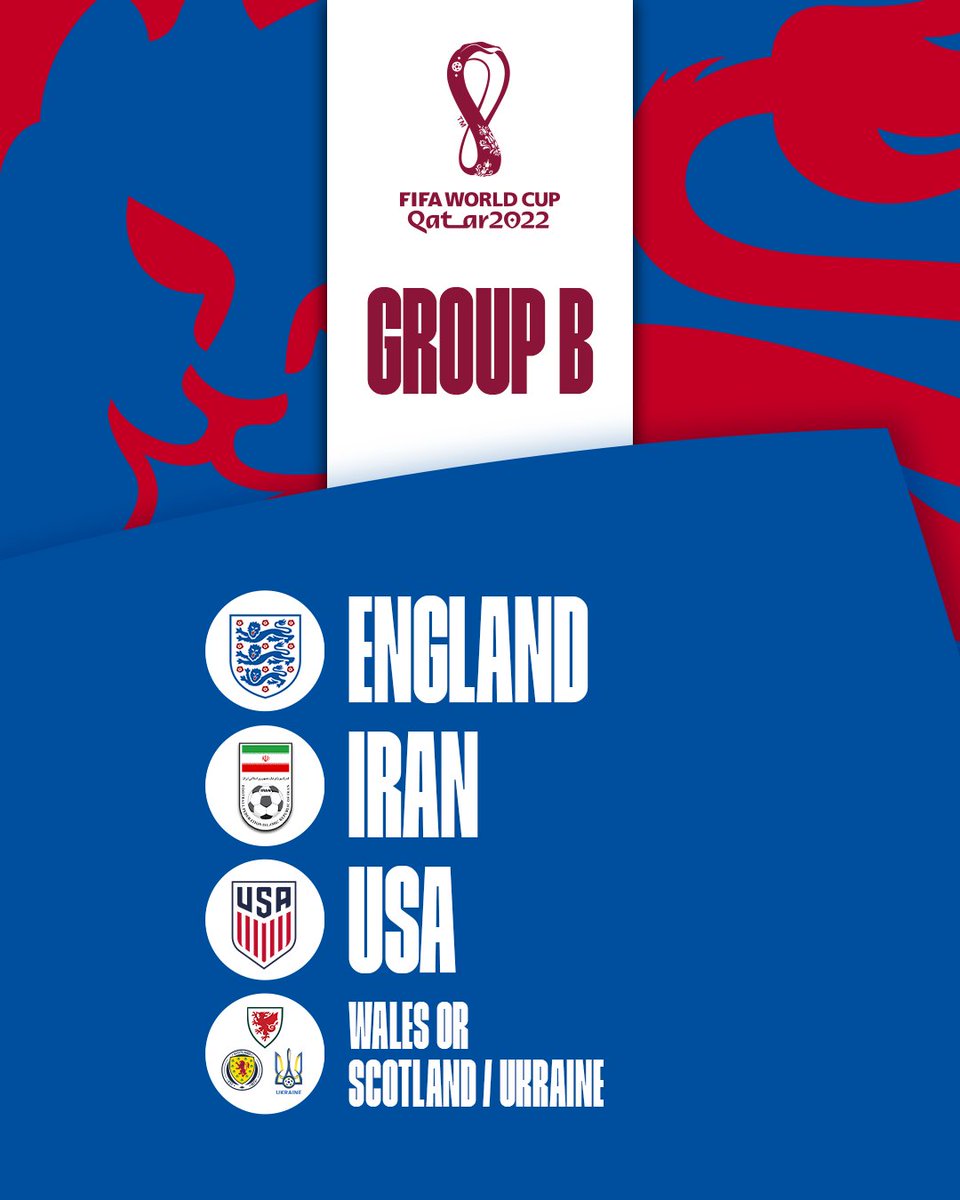 England's tweet photo. There we have it!

Either Wales, Scotland or Ukraine will be the final team to join us in Group B. https://t.co/66QgJ56sej