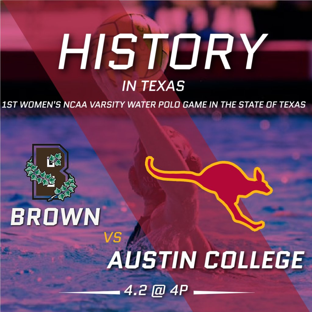 AustinCollegeWP's tweet photo. History!  First NCAA Women's Varsity water polo game in Texas.  Austin College welcomes Brown to Texas #RooNation @CWPAWaterPolo @AustinCollege @USAWP https://t.co/nhxwUqzttd