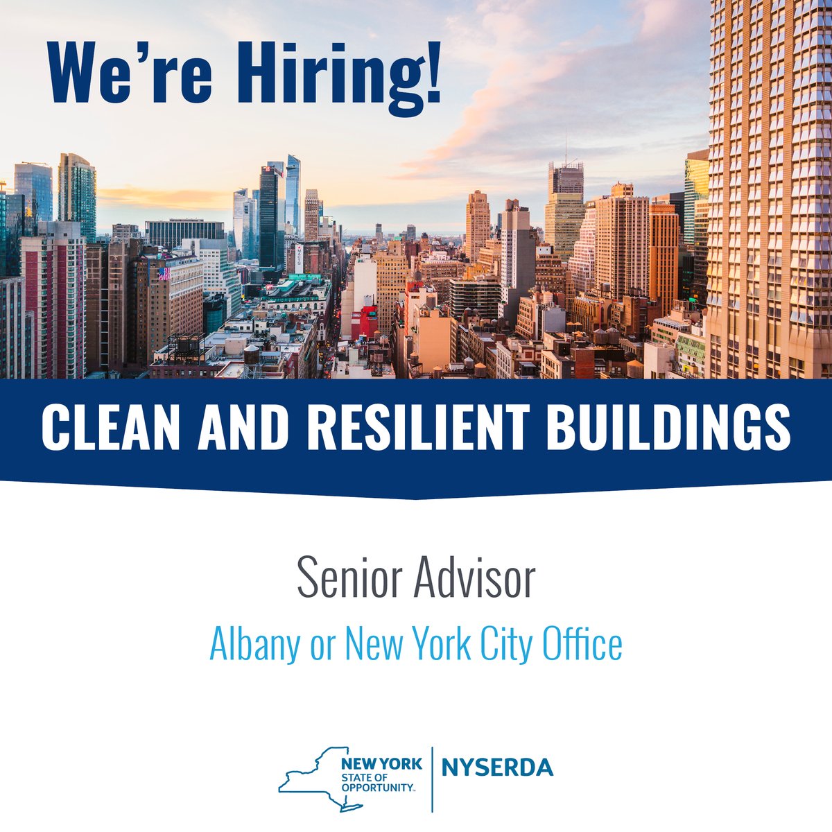 NYSERDA's tweet image. Your expertise &amp;amp; passion is needed to help transform NY’s buildings! Join NYSERDA as a Senior Advisor on our Clean and Resilient Buildings team and help shape the future of #buildingdecarbonization. Learn more &amp;amp; apply here: on.ny.gov/3tYvKux.
