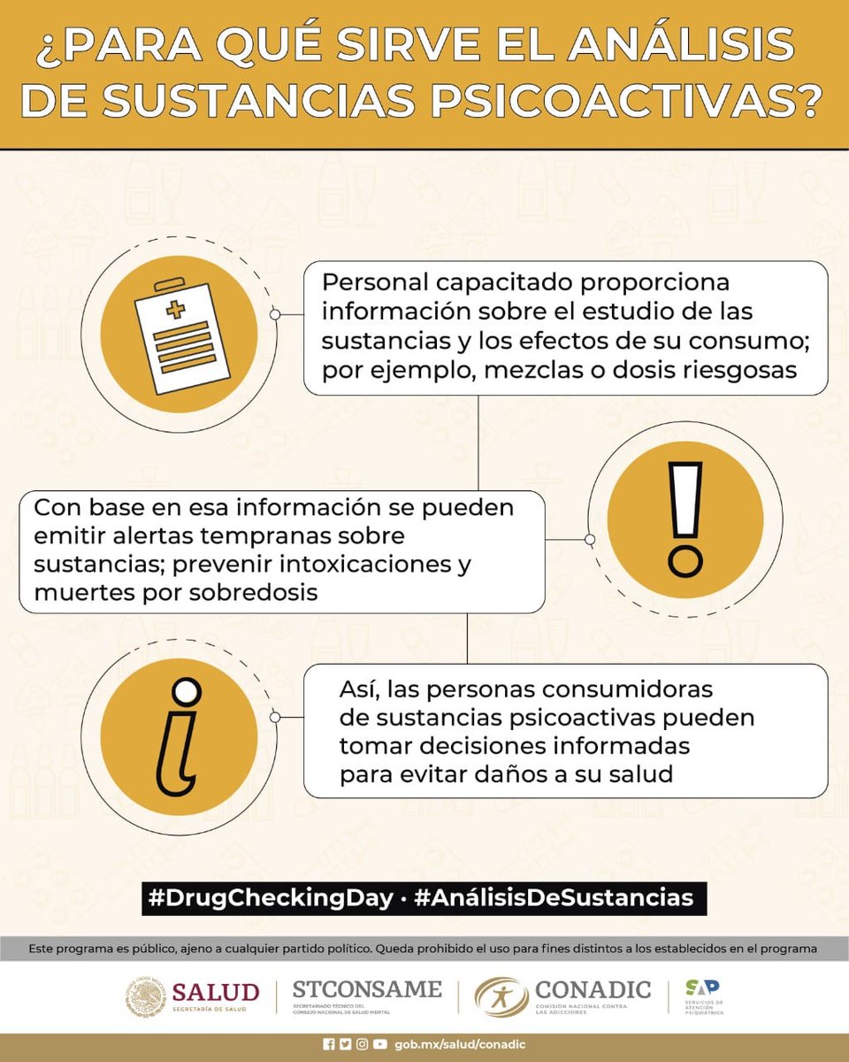 conasama_invest's tweet photo. Con el #análisisdesustancias psicoactivas puedes tomar decisiones informadas sobre tu consumo. Conoce más sobre esta acción de #ReducciónDeDaños y en pro de tu salud. #DrugCheckingDay  #CuidaTuSaludMental @ReverdeSerC @LineaDe_LaVida @juntosxlapazmx https://t.co/GKIG2nIH0T