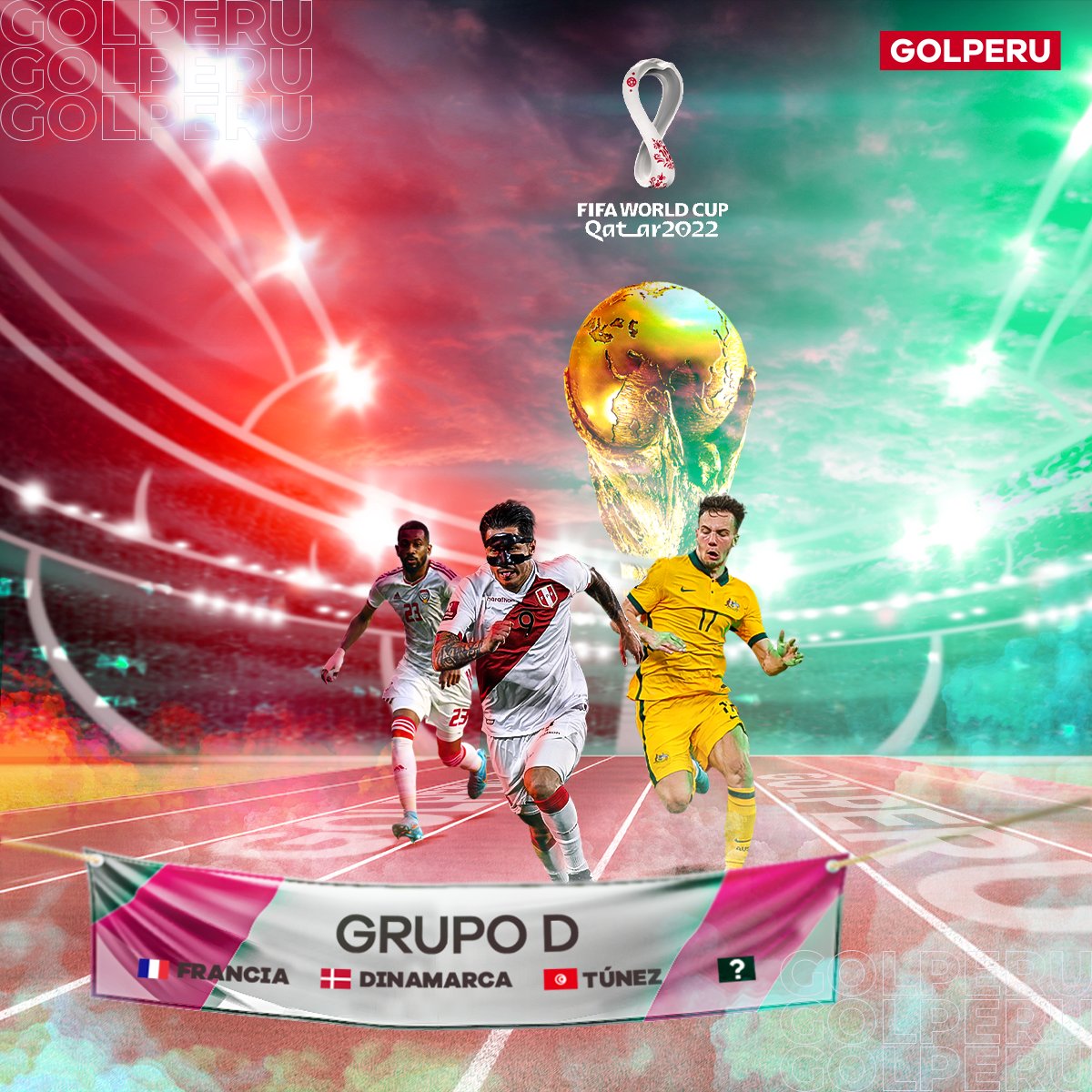 GOLPERUoficial's tweet photo. 🚨 #ÚLTIMOMINUTO ¡OFICIAL! De lograr ganar su partido del repechaje 🎟️ ante Emiratos Árabes Unidos o Australia, Perú 🇵🇪 integrará el grupo D del Mundial Qatar 2022 🏆 junto con Francia, Dinamarca y Túnez. Recordemos que en Rusia 2018 ya enfrentamos a 🇨🇵 y 🇩🇰. ¿Habrá revancha? 😱 https://t.co/V0H8ULNEeq