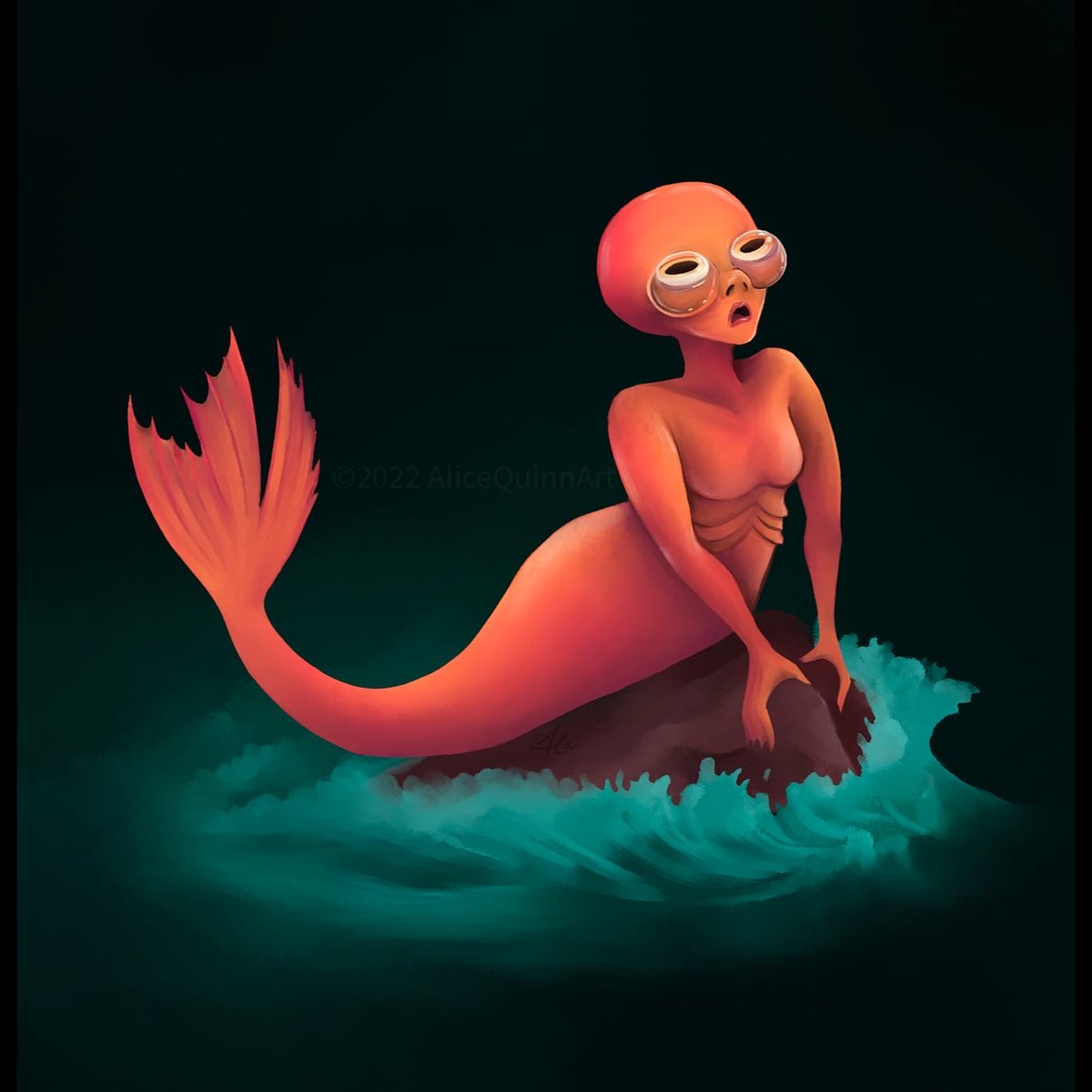 AliceQuinnArt's tweet photo. I’m pleased to announce I’ve  finalized my first novel, "When Sea loved Sky" 
It’s  the story of a celestial eyed mermaid who falls in love with the very concept of the sky.
#mermaidart #mermaids #goldfish #celestialeye #goldfishmermaid #art  #digitalillustration #aprilfools https://t.co/ByiLNMeiXb