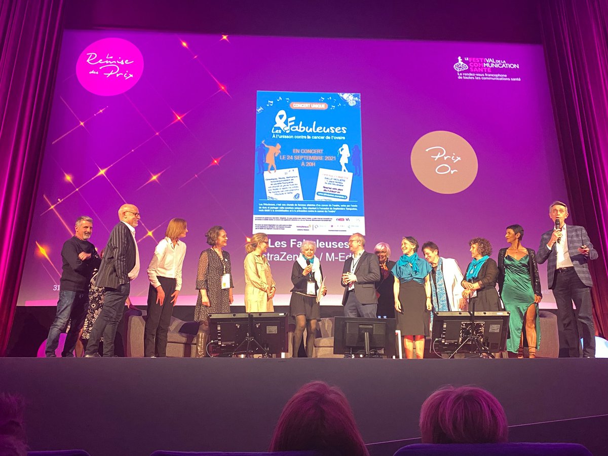 reseauKgyneco's tweet photo. Joie immense pour toutes les #Fabuleuses qui ont gagné le prix or du @FestiComSante dans la catégorie asso de patients ! Bravo aux associations @IMAGYN , @BRCAFrance et @reseauKgyneco et aux merveilleux médecins musiciens !  
Merci @AstraZenecaFR https://t.co/NEciMBYKDz