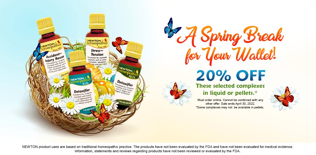 NewtonHomeopath's tweet photo. A spring break for your wallet! Save 20% on these complexes in April. #homeopathy #homeopathics #newtonhomeopathics #naturalmedicine #naturalremedies #stress #tension #detoxifier #accidentshappen https://t.co/p0C25JYBQV https://t.co/drSGViOblW