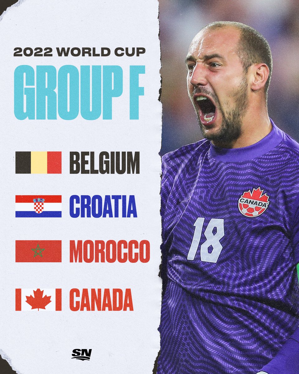 Sportsnet's tweet photo. .@CanadaSoccerEN has been drawn into Group F for the 2022 #WorldCup. 🇨🇦 

Will they get out of their group? 🤔 #WorldCupDraw https://t.co/7J2J7AiHjM