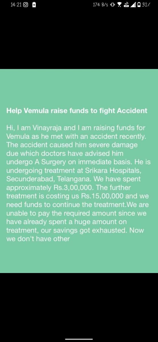 KurmaTeja's tweet photo. @KTRTRS @TelanganaCMO
@SonuSood @urstrulyMahesh Please sir, It's an EMERGENCY, our only hope is you sir,as we don't have much time as my friend vamsi kumar is in critical condition and need helpASAP. *Help him raise funds to fight Accident*
https://t.co/NECspGrynR
 +91 8142042172 https://t.co/hQWakiYKzz
