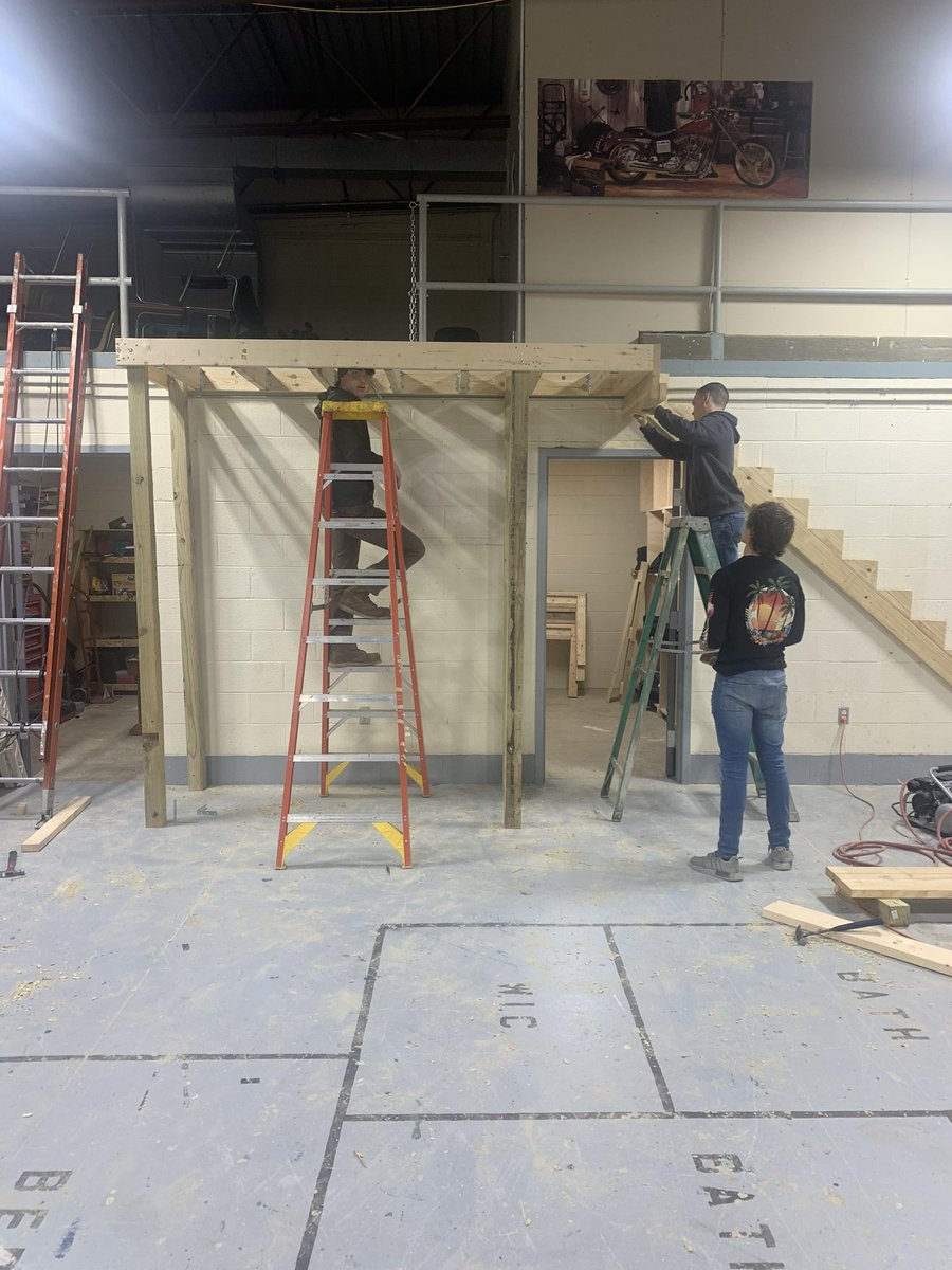 G-CTEC Construction Tech students are working to apply technical skills as they install a set of stairs to the upstairs storage. #cteworks