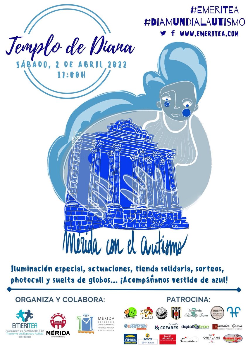 Alexanparr's tweet photo. 💙 Mañana @EmeriTEA_ celebra el #DiaMundialAutismo y en el Templo de Diana de #Mérida se vivirá una gran fiesta...
🎶 Actuaciones del @_CarnavalMerida 
🎁 Tienda solidaria 
🎈Suelta de globos
🏛 Iluminación especial
¡Y muchas sorpresas!
No te lo pierdas 💙 https://t.co/HVn6QIcTCx