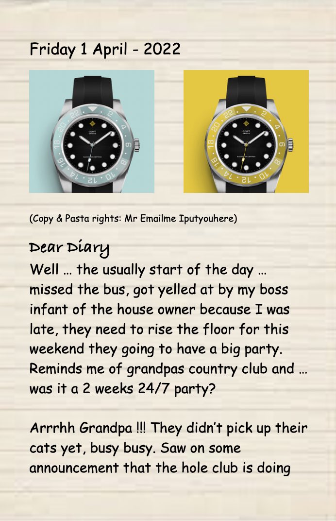 SurdegenS's tweet photo. 🍞Dear Diary Foolday 1 April🍞 🌕Slepping under the moon so I don’t miss anything 🌕 #GACC #neeStory #WatchTheTime #woodshroomretreat #DAC
⚠️ NOT 4 REAL 4 FUN⚠️ https://t.co/z8WEbr69A5