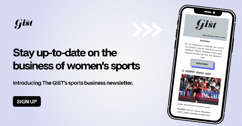 thegistusa's tweet photo. Less than 4% of sports coverage is on female athletes and even less is on the business of women’s sports. That’s why The GIST launched a 3x-weekly sports business newsletter to bring analysis of the biggest women’s sports business stories straight to your inbox. 💸🏀