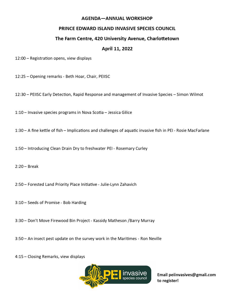 Don't forget about PEIISC's upcoming annual workshop!  Please email peiinvasives@gmail.com to register.