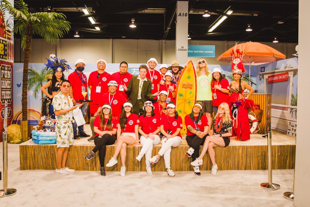 OriginalFunko's tweet photo. Surf up ๐ค๐๐โโ๏ธ. The @originalfunko staff is ready for Day 1 of @wondercon! Get ready for a radical time dudes and dudettes! #Funko #FunkoWonderCon #FreddysBeachBash https://t.co/iUR7I9Di7m