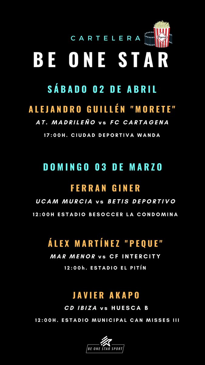 BeOneStarSport's tweet photo. 📆 𝗔𝗚𝗘𝗡𝗗𝗔 𝗙𝗜𝗡 𝗗𝗘 𝗦𝗘𝗠𝗔𝗡𝗔 🌟

🤩🍿 Mañana comienza una nueva jornada y los nuestros tendrán la oportunidad de volver a brillar sobre el césped ✨

🍀 ¡Suerte y a darlo todo! 🔥 https://t.co/Utn8FJyrlv