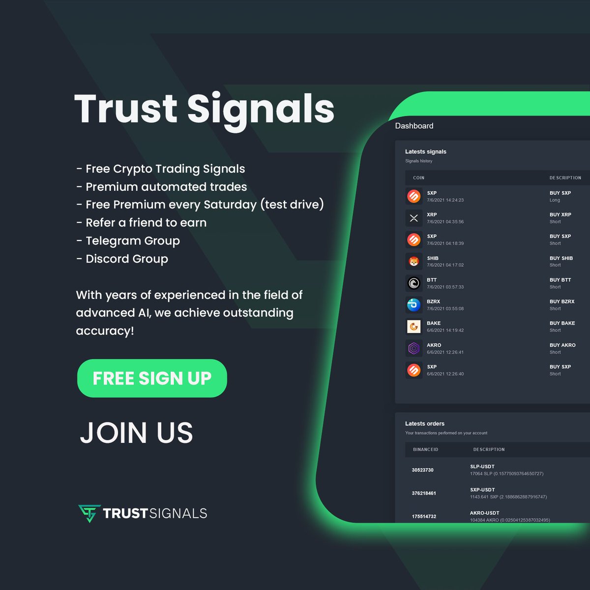 trustsignalsai's tweet photo. Sign up for free to receive extremely accurate, AI powered #Crypto Trading Signals 🚀

Connect your API and Profit 🤑 without any prior #trading knowledge. 📈Refer your friend and earn💰 with us!

Also Follow on👇
Telegram: https://t.co/SujXZVfHbo
Discord: https://t.co/krP6nqCHIh https://t.co/eENcHZxqdp