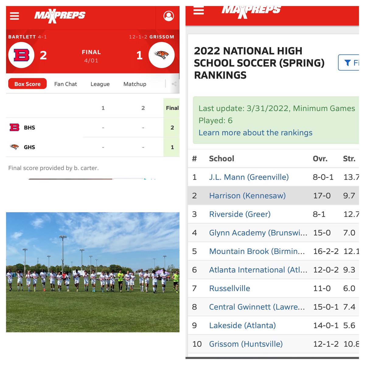BHS_Soccer52's tweet photo. Bartlett beats #10 in the nation Grissom High School, AL 2-1! https://t.co/hlEmhsicUb