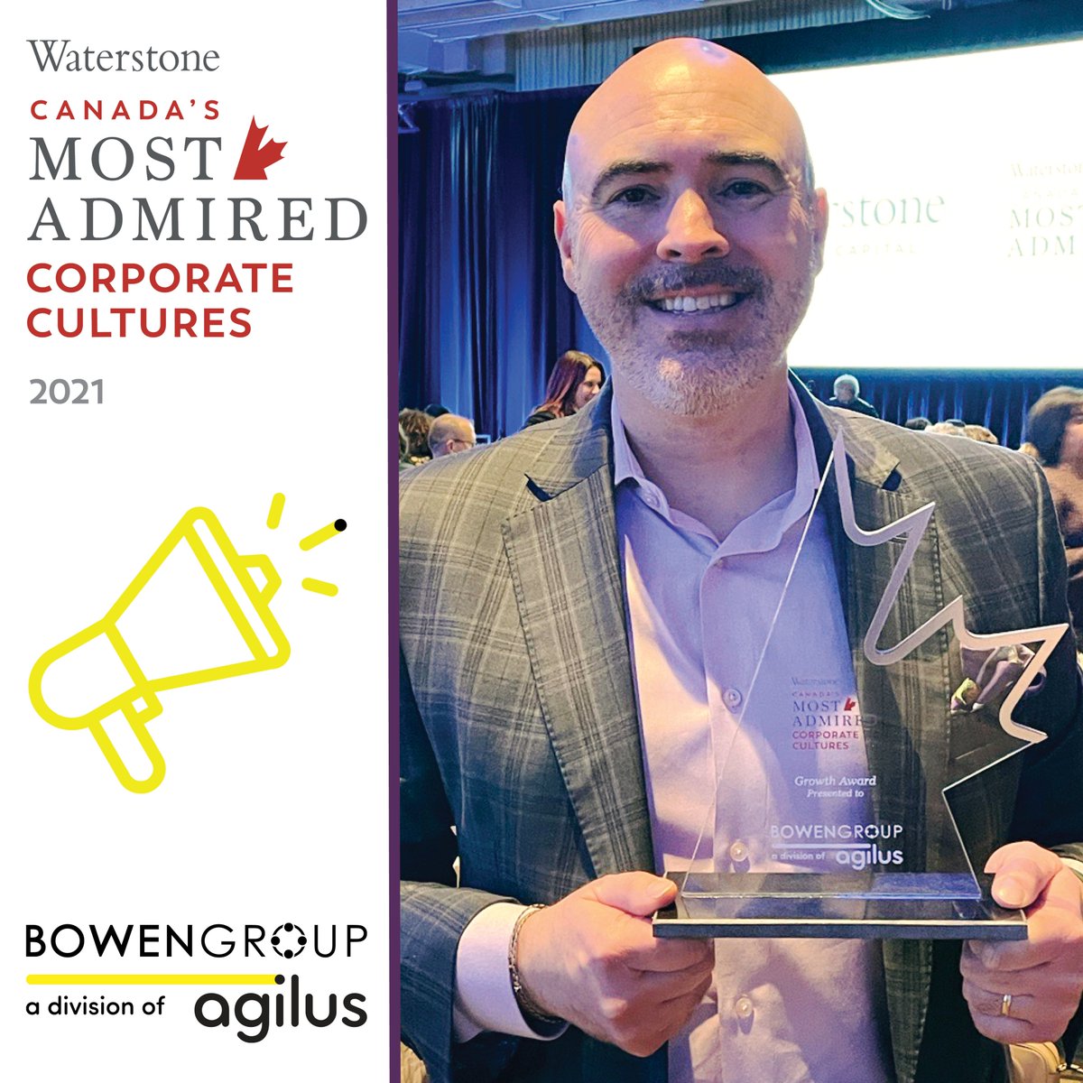 bowenworkforce's tweet photo. Thank you @waterstonehc for recognizing our commitment to putting people first and naming us one of the 2021 winners of the Canada’s Most Admired Corporate Cultures award in the Growth category. 
@agilusworksolutions
#CanadasMostAdmired #TeamAgilus #CorporateCulture #Awards https://t.co/S3aDQ3iLqk