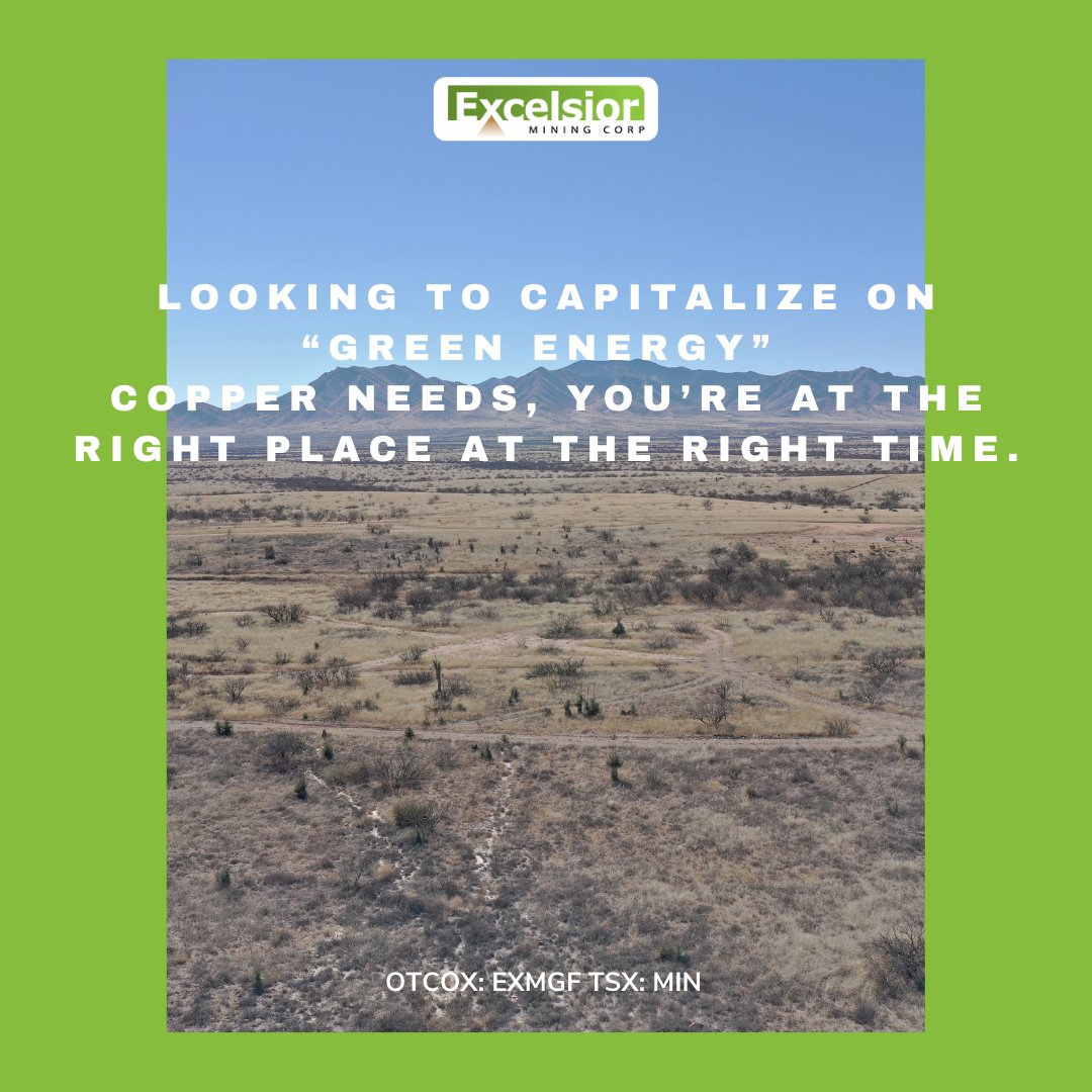 copper_gunnison's tweet photo. Excelsior Mining is a leader in innovations of environmentally friendly copper mining. Green energy is here and the right time to invest is now.

#ExcelsiorMining #Copper #ESG $MIN.T $EXMGF.OTC https://t.co/dLwm7Jio0V