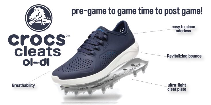 PinnaclePioneer's tweet photo. Not to leave the Bigs out, @crocs is developing the supportive OL+DL Crocs LiteRide Cleat. 
The comfort of Crocs with a Matlite Motion upper matching the natural motion of the foot &amp; Ultra-Light Cleat Plate for traction! Pinnacle Bigs will have comfort &amp; style!
#Crocs #GetCrocd https://t.co/jfH8HvNinH