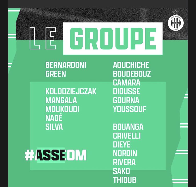 actusainte's tweet photo. Voici le groupe pour #ASSEOM :

- Première de #Crivelli 🆕
- Retour de #Rivera et #Dieye 🔙 https://t.co/Ug0tWOHiYo