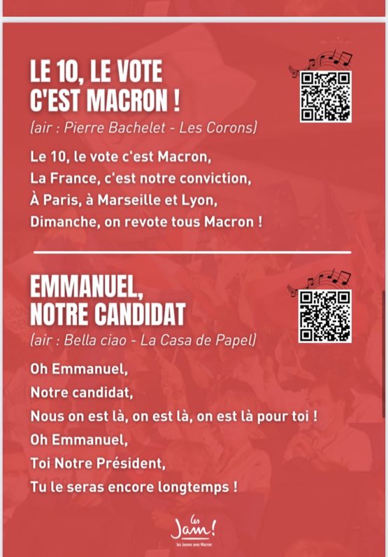 2022Elections's tweet photo. 🎶 « Ramenez Macron à l’Elysée »

Les « Jeunes avec Macron » ont envoyé un mail aux adhérents sélectionnés pour faire partie de la « Team ambiance » lors du meeting à La Défense Arena.

👉 Avec des chants à entonner https://t.co/x95aRGIwIO