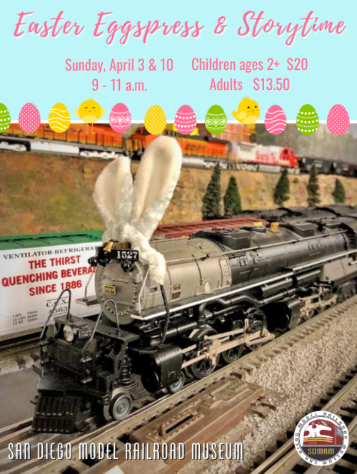 The <a href="/sdmodelrailroad/">San Diego Model Railroad Museum</a> will host its first ever “Easter Eggspress &amp; Storytime” event on Sunday, April 3 and 10, from 9 am to 11 am before the museum opens to the public! For more information and to purchase tickets, visit sdmrm.org/easter.