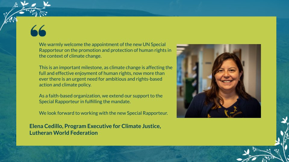 'This is an important milestone, as climate change is affecting the full and effective enjoyment of human rights, now more than ever there is an urgent need for ambitious and rights-based action and climate policy.' — Elena Cedillo of @lutheranworld