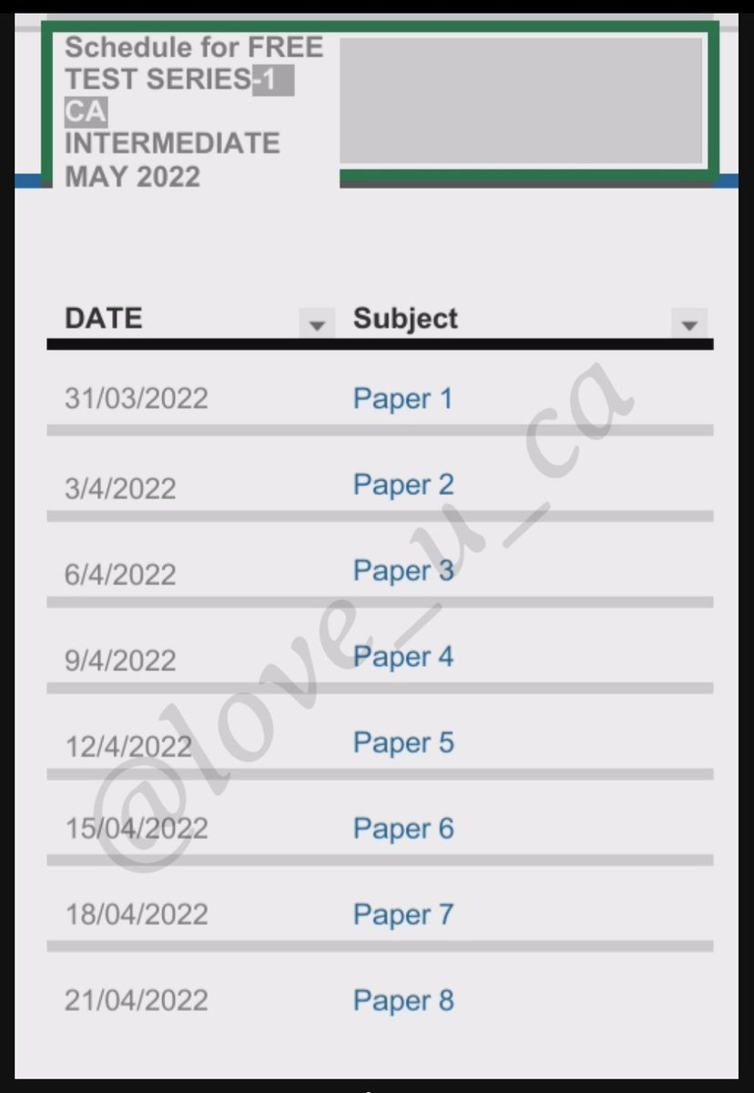 Love_u_ca_'s tweet photo. Schedule for FREE TEST SERIES-1 CA INTERMEDIATE. 

slot 2 for may22 is opened now follow and dm us on Instagram to join this test series. Link in bio or search 🔍 love_u_ca . https://t.co/tU5loa7pqL