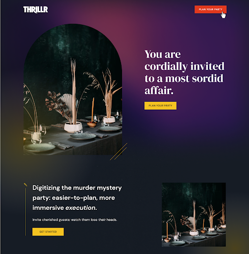 viget's tweet photo. #PointlessProject 2: You are cordially invited to a most sordid affair…
We rebranded Approachable Murder to #Thrillr. We made high fidelity designs in #Figma and the MVP build is almost a wrap. We’ll spend the rest of #PointlessWeek styling templates and QA testing. https://t.co/7t0Uuoab84