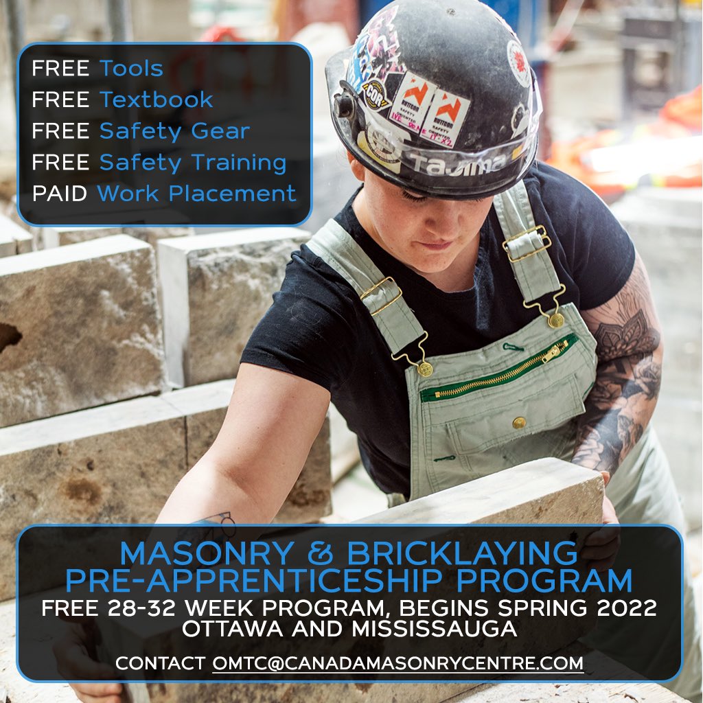 Accepting Applications! Hurry! Seats are limited
#masonry #bricklaying #masons #bricklayers #blocks #stone #stonemasons #training #apprentice #journeyperson #postsecondary #trades #skills #mortar #employment #ontario #mississauga #ottawa #FreebieFriday